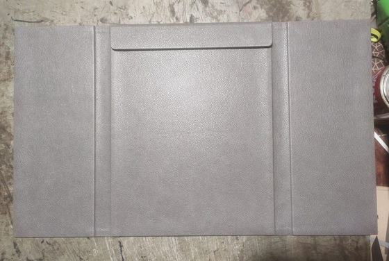 Grey leatherette menu folder opened with inner pocket, custom made by RestroCart, New Delhi